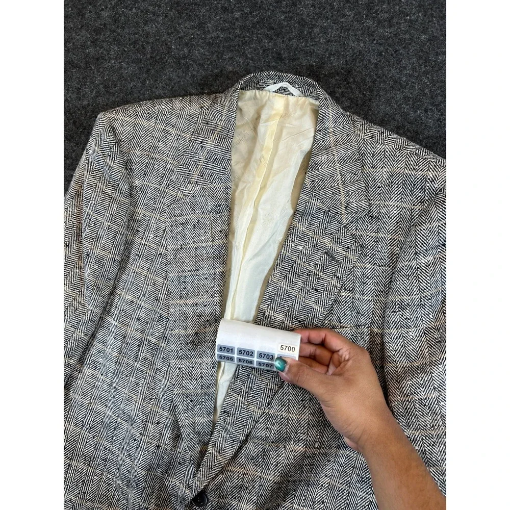 Ted Lapidus Paris 100% Silk Herringbone Windowpane Blazer Sport Coat Op Art 50
